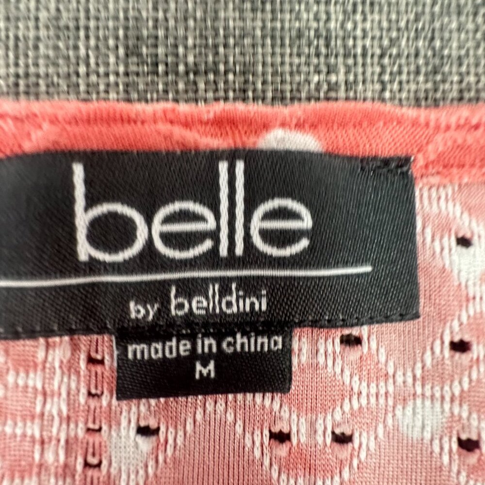 Belle By Belldini Peplum Top Polka Dots Peachy Pink Round Neck Wide Short Sleeve - Picture 2 of 8